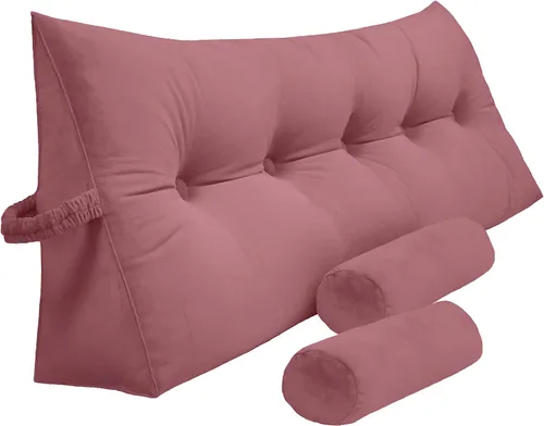 Peachwell Almohada triangular de lectura para reposo de cama, cojín bolster grande para cabecero, respaldo, almohada de cuña con dos almohadas