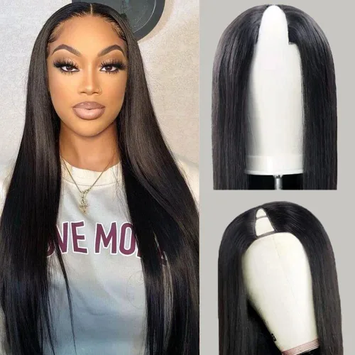 CHEETAHBEAUTY Pelucas con camino en V de cabello humano de 10 pulgadas sin dejar salir el encaje frontal; mejora de las pelucas con camino en U;