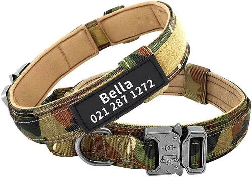 Miniatura 12 de Collar táctico militar personalizado para perro con asa, etiquetas de nombre de mascotas personalizadas para perros medianos y grandes para Negro