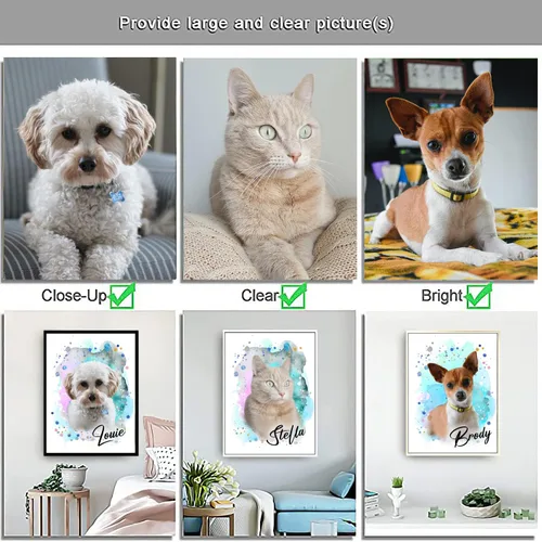 Miniatura 5 de Pintura de acuarela personalizada con retrato de perro y gato, impresiones en lienzo enmarcadas con tus fotos, arte de pared para decoración