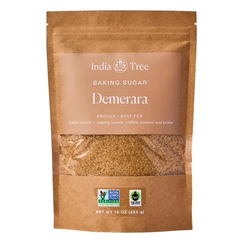 India Tree Azúcar Demerara, 1 lb (paquete de 4) | Large Golden Crystals