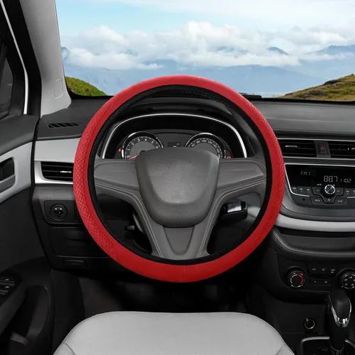 Miniatura 13 de Funda de volante de automóvil, funda de volante de carbono de 15 pulgadas, accesorios de volante antideslizantes transpirables para hombres