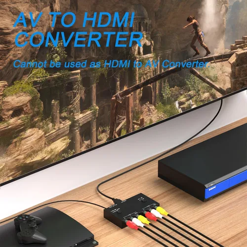 Miniatura 6 de Convertidor de 2 AV a HDMI, 1080P/720P 2 puertos RCA compuesto CVBS AV Switch a HDMI convertidor adaptador compatible 4:3/16:9 conmutación, para TV