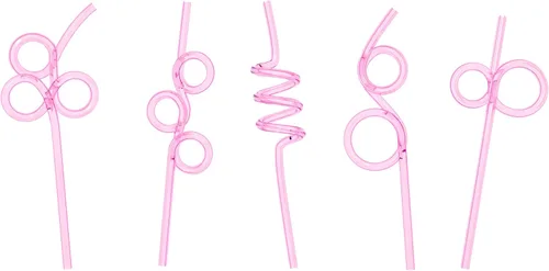 Fiesta First 10 pajitas cortas y locas de primera calidad para niños, diseño de espiral, color rosa, de plástico reciclable, sin BPA, reutilizable,