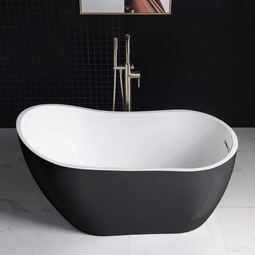 Miniatura 5 de Woodbridge B-1807 - Bañera de acrílico independiente contemporánea con desbordamiento y drenaje de níquel cepillado BTA1807-B, bañera de 54 Negro