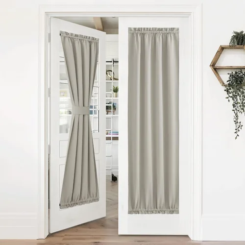 Miniatura 79 de NICETOWN Cortinas opacas unicolor con aislamiento térmico para puerta francesa, granja, oscurecimiento de habitación, puertas y ventanas de Marrón