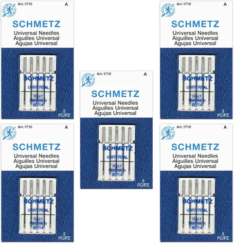 Schmetz Agujas universales para máquina de coser - Tamaño 90/14, 5 tarjetas de agujas, paquete de 5