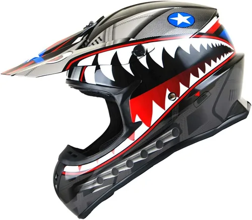 1Storm - Casco de motocross para adultos BMX MX ATV Dirt Bike Downhill Mountain Bike estilo Monster Shark Racing HKY_SC09S Negro tiburón