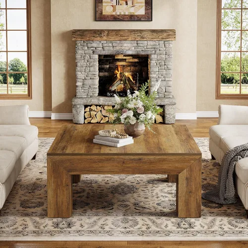 Miniatura 3 de Tribesigns Mesa auxiliar cuadrada de 39.4 pulgadas para sala de estar, mesa de cóctel central de decoración de granja con patas de madera