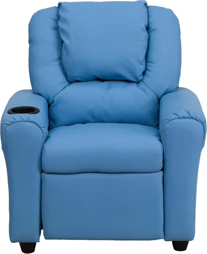 Miniatura 4 de EMMA + OLIVER Reclinable infantil de vinilo azul claro con portavasos y reposacabezas