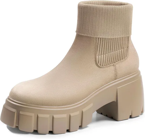 Miniatura 11 de FITORY Botas Chelsea para mujer, botines de tobillo elásticos con tacón medio grueso y suela con tacos, zapatos cómodos y modernos sin cordones