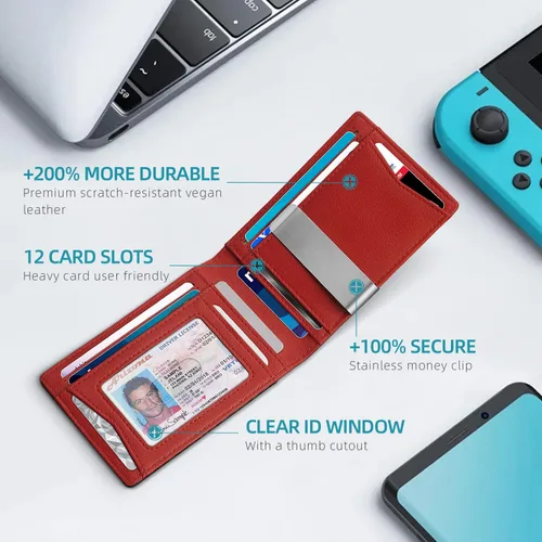 Miniatura 2 de Zitahli - Carteras delgadas con clip para dinero para hombre, tarjetero minimalista, de cuero, plegable, con bloqueo RFID, cartera de bolsillo