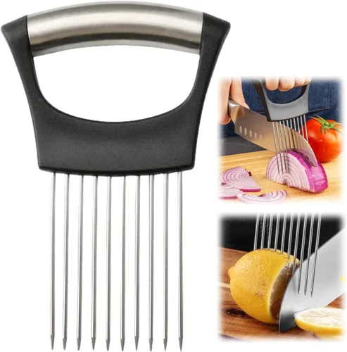 Miniatura 8 de Soporte para rebanar cebollas, nuevo soporte de acero inoxidable 2024 para cortar, herramienta auxiliar de picadora, cortador para carne, cebolla