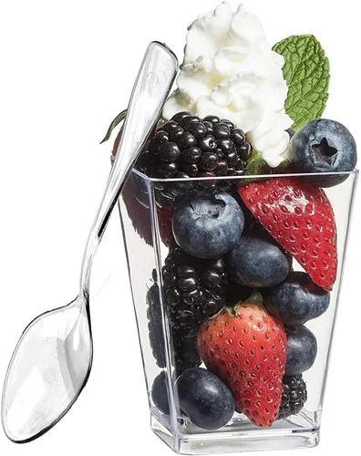 Miniatura 4 de Zappy Mini tazas de postre de plástico de 50 onzas con cucharas, cuadradas, vasos desechables para fiestas