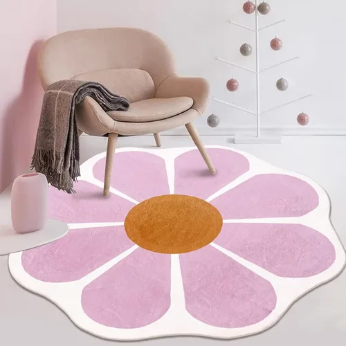 USTIDE Alfombra redonda en forma de flor rosa de 47 x 47 pulgadas, bonita alfombra redonda para dormitorio, sala de estar, alfombra circular