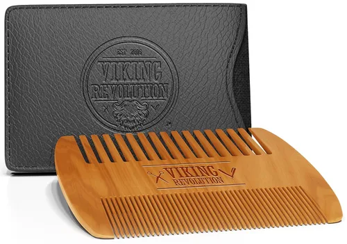 Miniatura 3 de BEST DEAL peine de madera para barba y estuche, acción dual, dientes finos y gruesos, perfecto para utilizar con bálsamos y aceites, peine