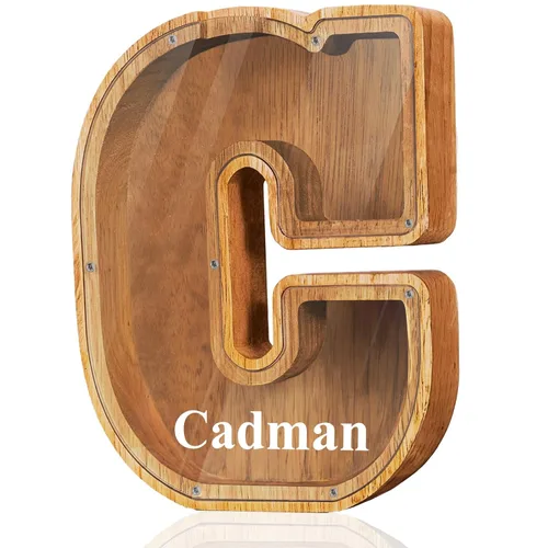 Miniatura 43 de Alcancía de madera grande personalizada con letras – Alcancía de letras para niños y niñas, regalo de cumpleaños (A)