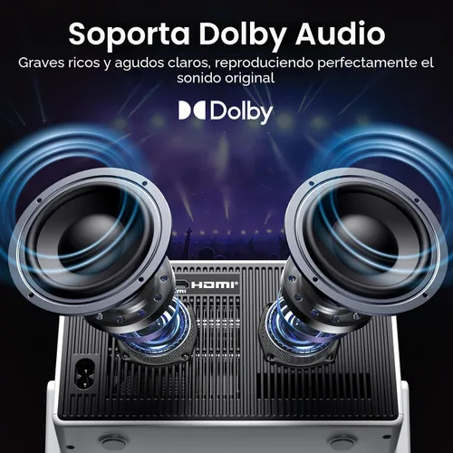 Miniatura 6 de Proyector inteligente ANSI 1500, proyector portátil con WiFi y Bluetooth, HAPPRUN 4K Full HD Home Theater con soporte de 270°, sonido Dolby