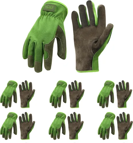 Miniatura 20 de HANDLANDY Guantes de jardinería de cuero para hombre, guantes de trabajo utilitarios para mecánicos, construcción, conductor 3 pares amarillo