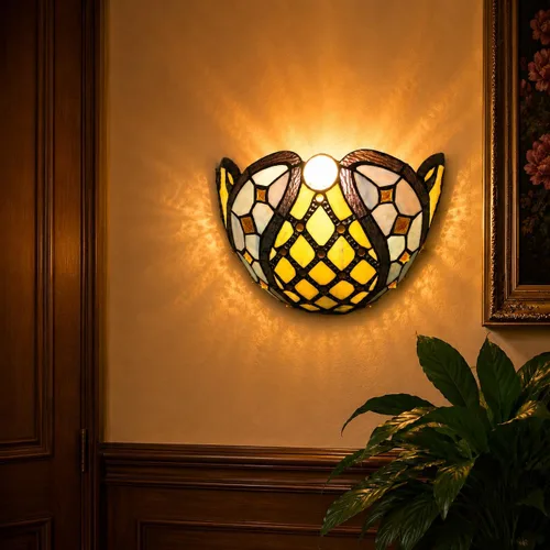 Miniatura 2 de Bieye L10816 Cadena de bolas de latón barroca estilo Tiffany apliques de pared de vidrieras luz nocturna para sala de estar, dormitorio, decoración
