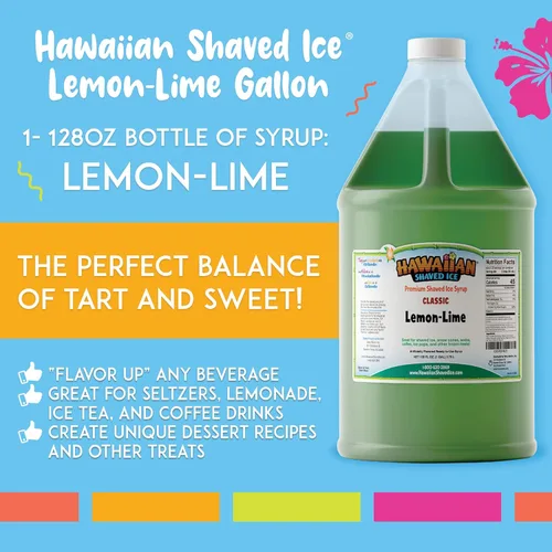 Miniatura 3 de Jarabe de Limón-Lima de Hawaiian Shaved Ice - Sin frutos secos, soja ni lácteos - Hielo para cono de nieve esponjoso y crujiente - Estable