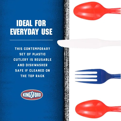 Miniatura 4 de Kingsford Juego de cubiertos de plástico surtido, cuchillos y cucharas desechables de tamaño completo, utensilios resistentes reutilizables aptos