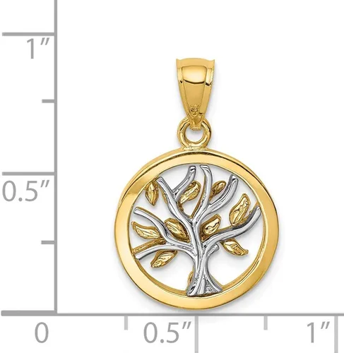 Miniatura 2 de Colgante de oro blanco y amarillo de 14 quilates con dos tonos de árbol de la vida