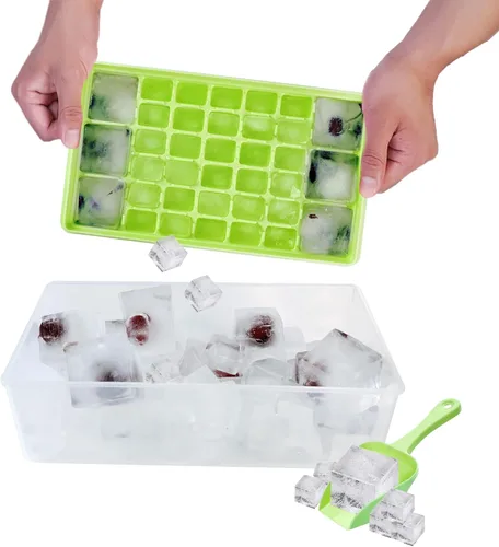 Miniatura 9 de Bandeja para cubitos de hielo con tapa y contenedor 55 – Moldes para cubitos de hielo para congelador, contenedor de hielo sin BPA, viene