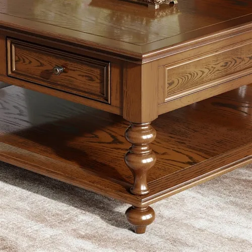 Miniatura 5 de Mesa de té para sala de estar, mesa de centro vintage de campo, mesa de centro cuadrada de madera de 43.3 pulgadas, mesa central con cajones