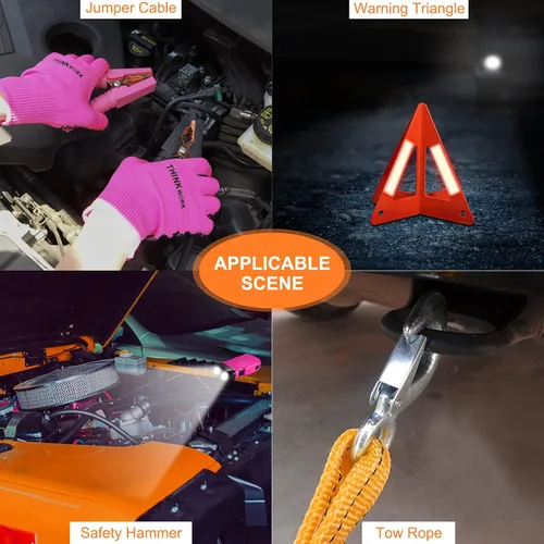 Miniatura 7 de THINKWORK Kit de Emergencia para Automóvil para Regalos de Adolescentes y Damas, Kit de Asistencia en Carretera de Emergencia Rosa con Compresor