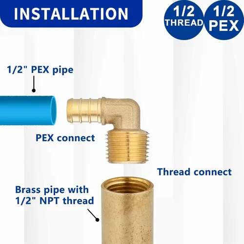 Miniatura 3 de 1/2 PEX B F1807 a 1/2 NPT Adaptador de codo roscado macho de latón LI-APXME1212 (10 unidades)
