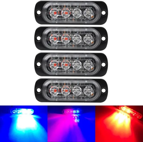 Miniatura 12 de 4 Uds Ultra Thin Amber 4LEDs luz de advertencia de emergencia luz flash estroboscópica barra de luz montaje en superficie para coche, furgoneta