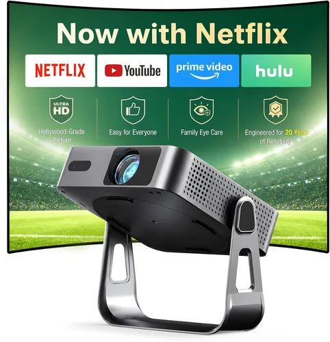 【Aplicación con Licencia Oficial y 1080P Nativo】El Mini Proyector Inteligente Más Delgado de 1.81" con WiFi y Bluetooth, Enfoque Automático y