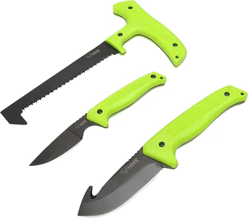HME Kit de vestido de campo ligero de 3 piezas con sierra de mano de 8.75 pulgadas, cuchillo de hoja fija de 7.5 pulgadas y cuchillo de hoja fija
