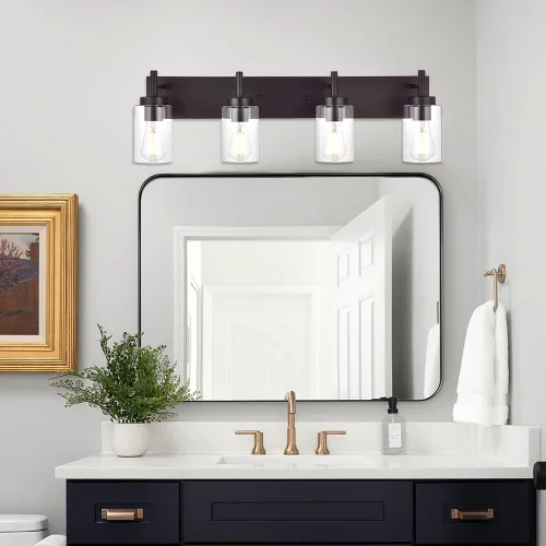 Miniatura 3 de 4 luces de tocador de baño, apliques de bronce aceitado, iluminación de pared, lámpara industrial para montaje en pared, estilo granja para cocina