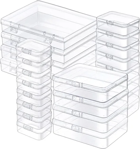 Miniatura 8 de Paquete de 7 mini recipientes de plástico rectangulares de varios tamaños, cajas de almacenamiento de plástico transparente con tapas con bisagras