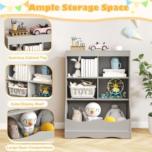 Miniatura 5 de LDAILY Estantería para niños, muebles de dormitorio para niños con 4 cubos, 1 compartimento abierto, estantería de guardería con dispositivo Gris