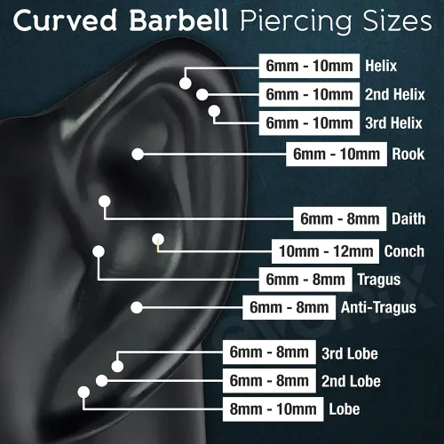 Miniatura 4 de 2 barras curvadas Daith Rook Conch Labret Helix Lip Ring Tragus Ceja cartílago (elige color, calibre, longitud)