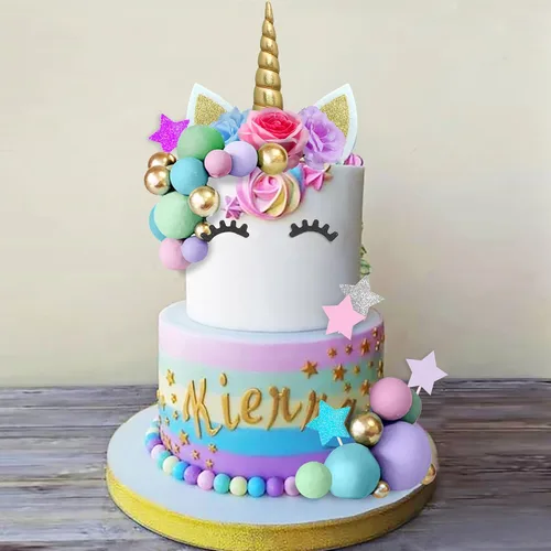 38 piezas de adorno para pastel de unicornio, decoraciones de pastel de flores de unicornio con flores, bolas, estrellas, decoraciones de pastel de