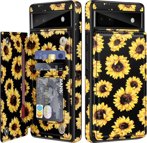 Miniatura 23 de Bizzib para Google Pixel 6A Funda de cuero tipo cartera con tarjetero, cubierta tipo libro con pata de pie, cierre magnético, funda protectora a