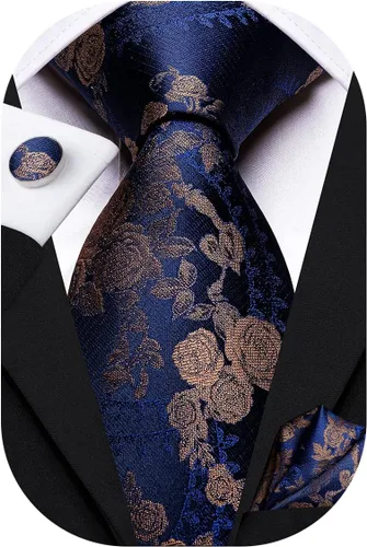 Miniatura 251 de Hi-Tie Corbatas de seda para hombre, diseño de cachemira a rayas, con bolsillo, gemelos cuadrados, conjunto formal de negocios