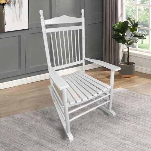 Miniatura 9 de Silla mecedora de madera maciza, balancín de porche delantero para adultos, carga de 280 libras