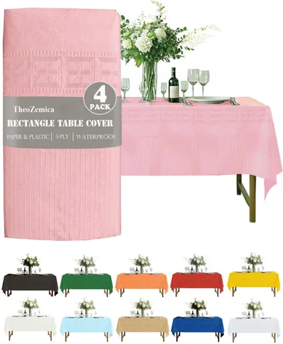 Miniatura 18 de Black Disposable Paper Tablecloth for Rectangle Tables 4 Pack, 54×108 Inch Waterproof 2 Ply Paper with Plastic Backing, Party Table Cover for