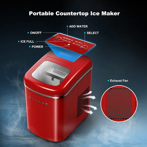 Miniatura 3 de Galanz Máquina eléctrica portátil para hacer hielo para encimera, 26 libras en 24 horas, 9 cubos en forma de bala listos en 9 minutos, 2 tamaños