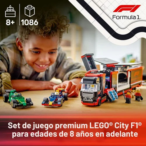 Miniatura 2 de LEGO Camión City F1 con juguetes de auto RB20 y AMR24 F1, modelo de juguete de construcción de automóviles para niños, niños y niñas, a partir de 8
