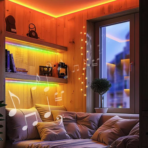 Miniatura 7 de Monster Tira de luces LED inteligentes RGB+IC de 25 pies, tira de luces reactivas de sonido para dormitorio, control de aplicación y voz, tira