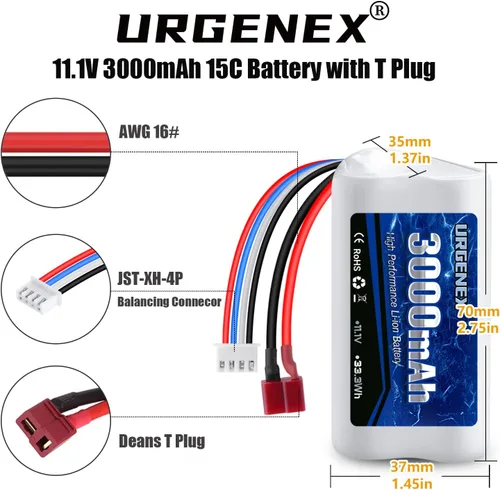 Miniatura 3 de Batería de iones de litio de 11.1 V 3000 mAh para R608 sin escobillas RC Boat 15C 3000mAh Batería RC de alta capacidad con enchufe T estilo Dean