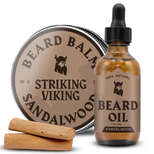 Striking Viking Aceite y bálsamo para barba, kit de aseo para barba para hombre con aceite de barba totalmente natural y acondicionador de bálsamo