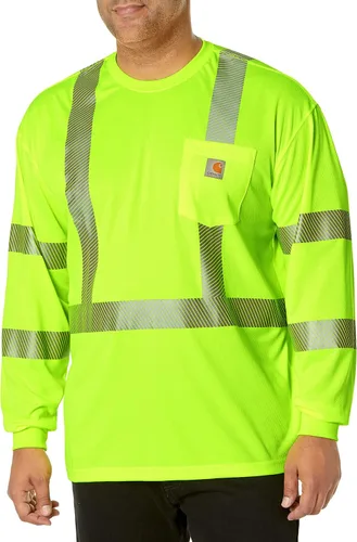 Carhartt Camiseta ligera de manga larga con 3 bolsillos para hombre, de alta visibilidad, ajuste relajado, de alta visibilidad