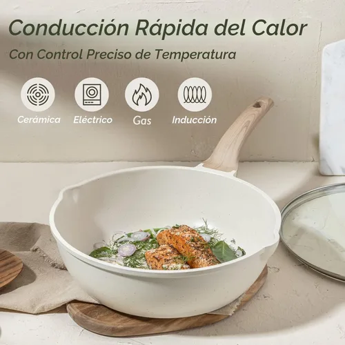 Miniatura 6 de CAROTE - Juego de 16 piezas de ollas y sartenes antiadherentes, juego de batería de cocina de granito blanco, juego de cocina antiadherente